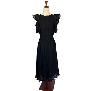 APiece Apart Black Midi Dress Flutter Ruffle Sleeve Boho Size 2